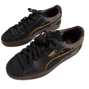 Puma Suede One Piece Blackbeard Black Gold Sneakers 396724-01 Kids Size 4
